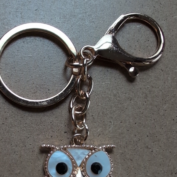 Owl Keychain Bag Charm with Gold and Red Accents - Picture 3 of 6